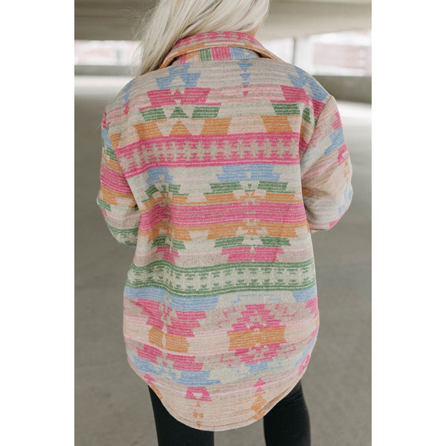 Plus Size Geometric Collared Jacket Multicolor / 1XL