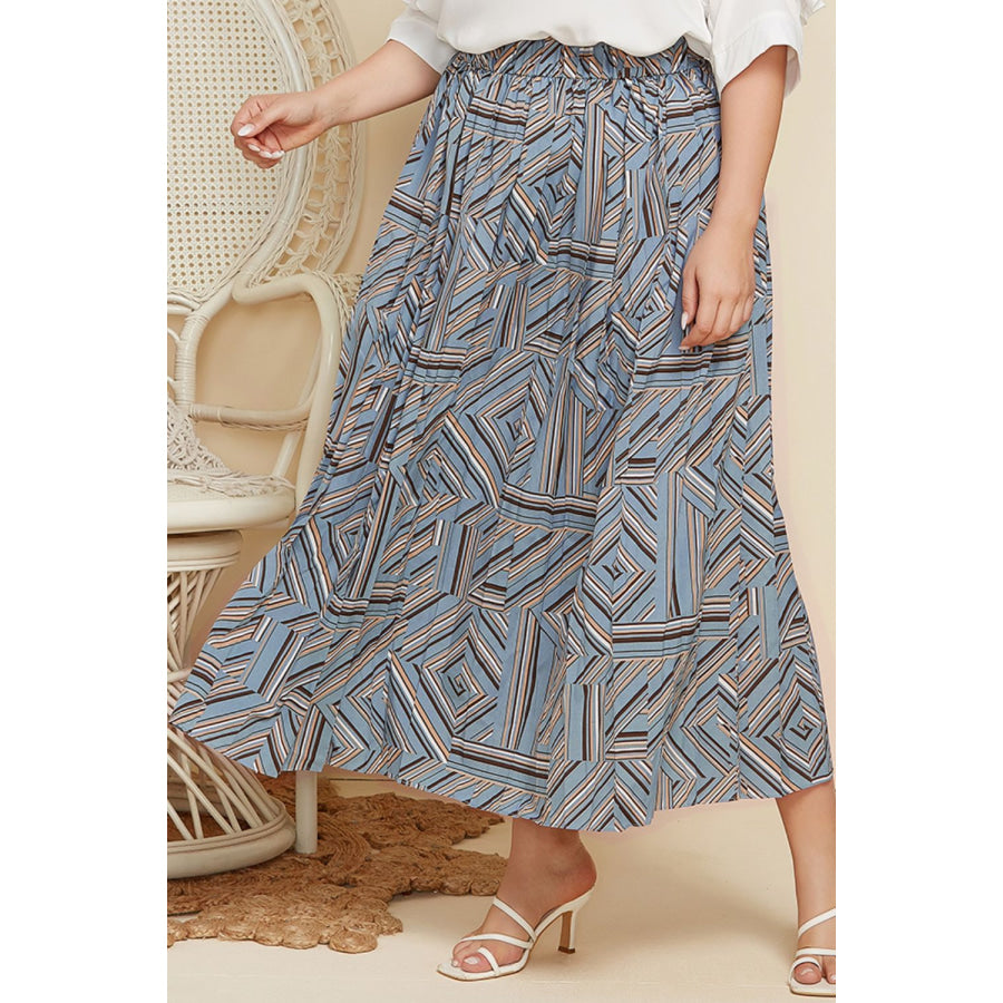 Plus Size Geometric Pleated Skirt French Blue / XL