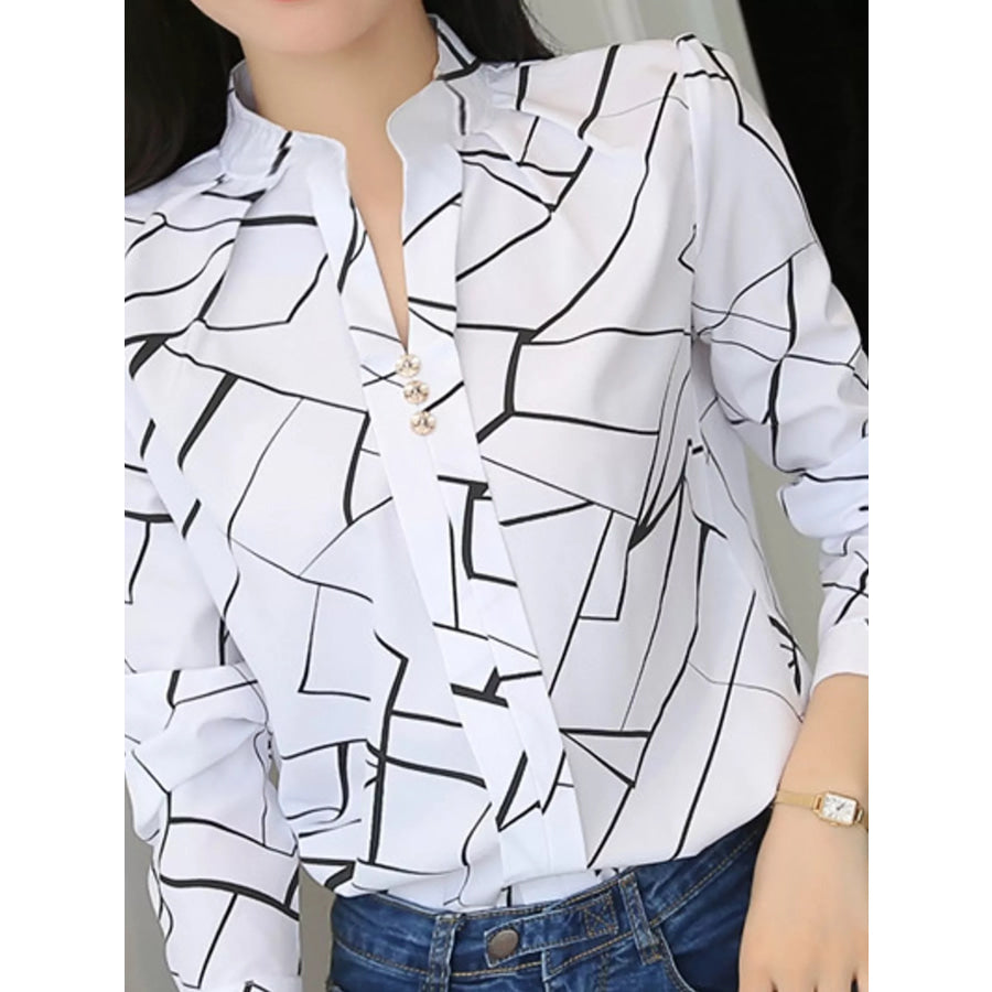 Plus Size Geometric Print Button-Down Shirt Apparel and Accessories