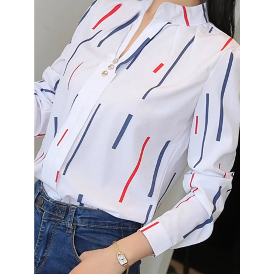 Plus Size Geometric Print Button-Down Shirt Apparel and Accessories