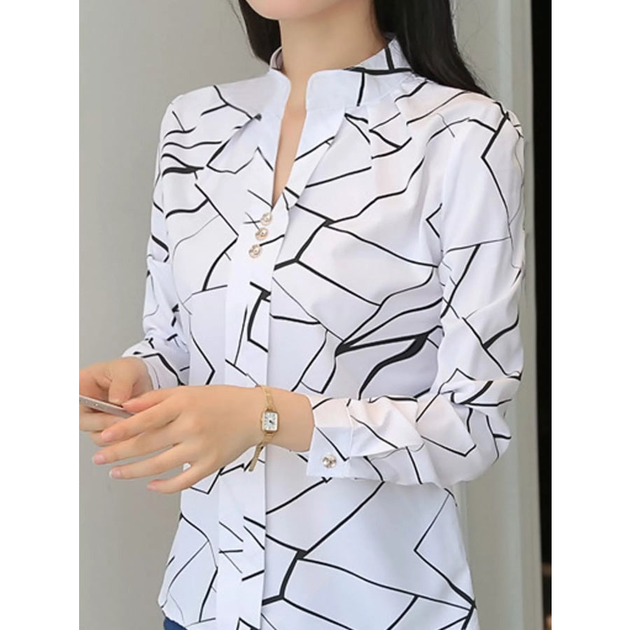Plus Size Geometric Print Button-Down Shirt Apparel and Accessories