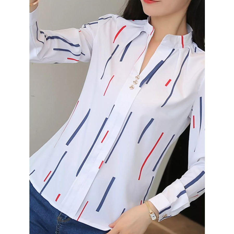 Plus Size Geometric Print Button-Down Shirt Apparel and Accessories