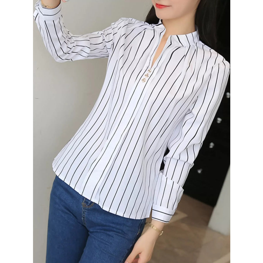 Plus Size Geometric Print Button-Down Shirt Stripes / M Apparel and Accessories