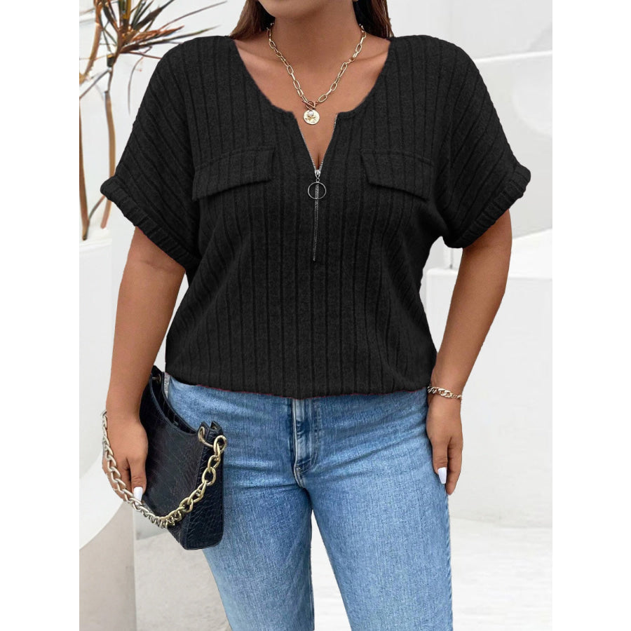 Plus Size Half Zip Short Sleeve T-Shirt Apparel and Accessories