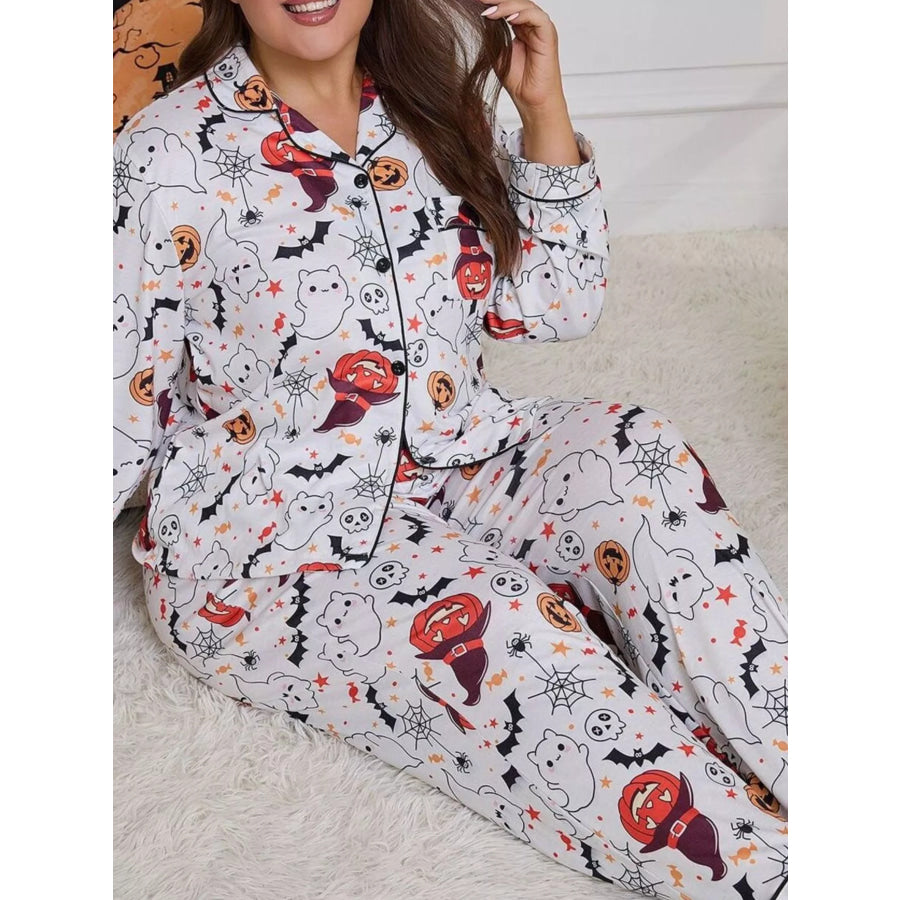 Plus Size Halloween Ghost and Pumpkin Print Top Pants Lounge Set White / XL Apparel Accessories