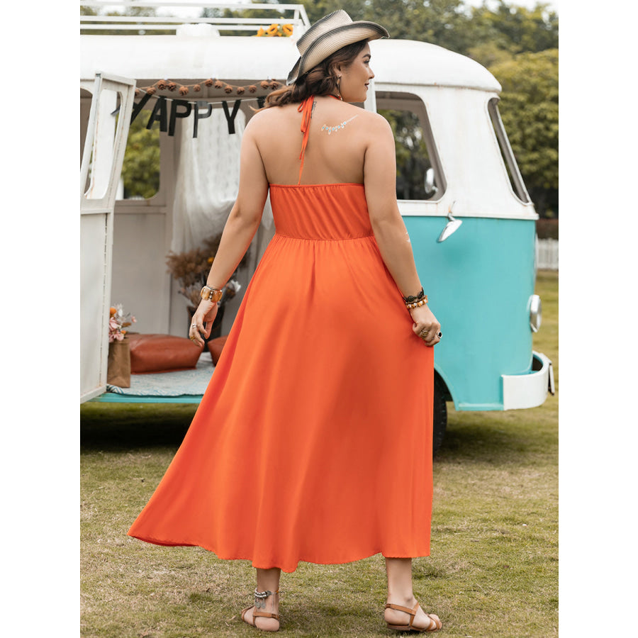 Plus Size Halter Neck Midi Dress Apparel and Accessories