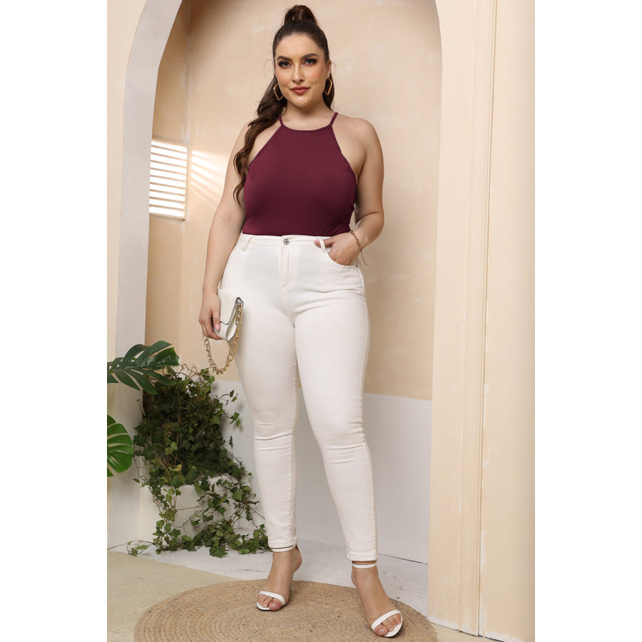 Plus Size Halter Neck Spaghetti Strap Bodysuit Apparel and Accessories