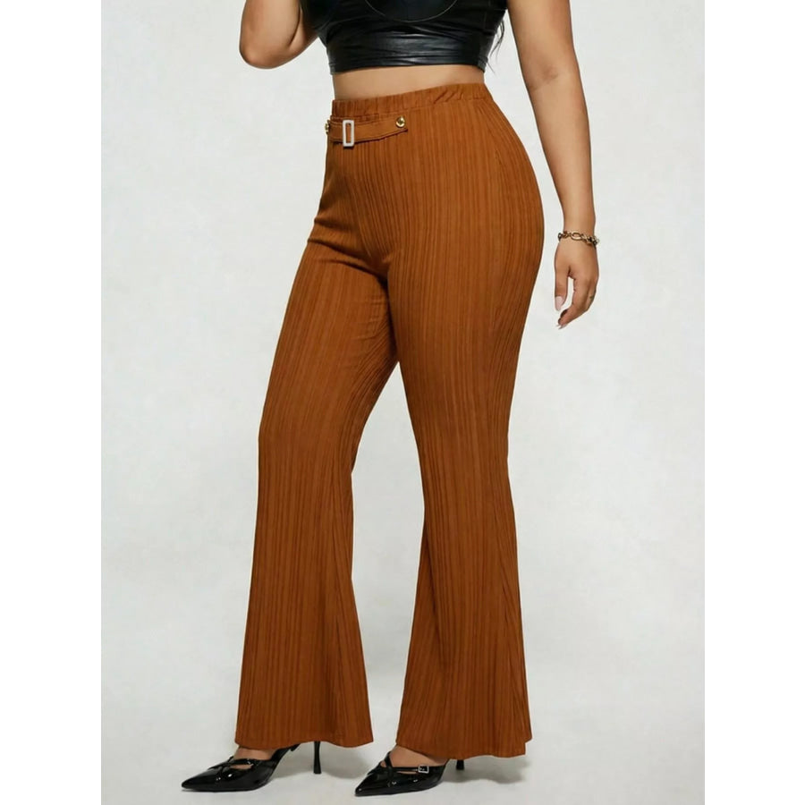 Plus Size High Waist Flare Pants Caramel / 0XL Apparel and Accessories