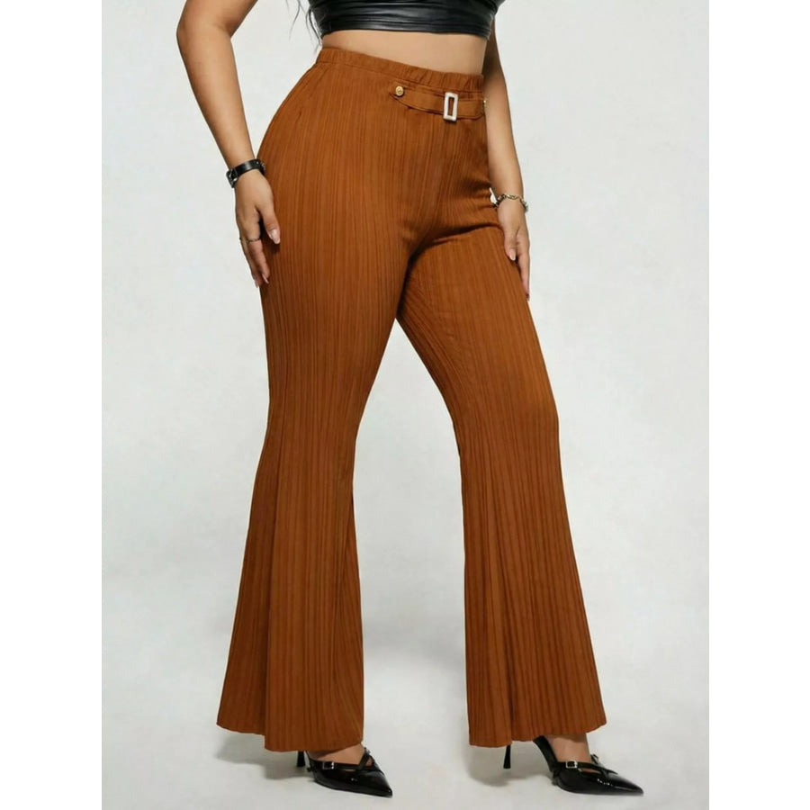 Plus Size High Waist Flare Pants Caramel / 0XL Apparel and Accessories