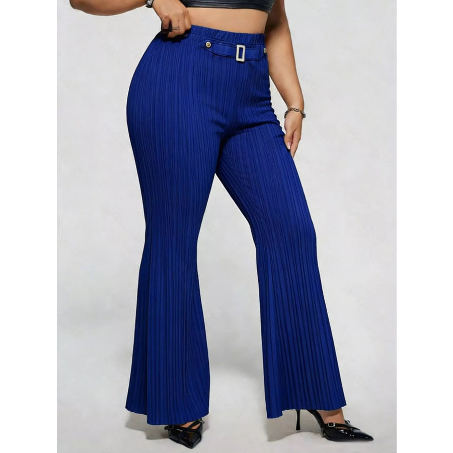 Plus Size High Waist Flare Pants Royal Blue / 0XL Apparel and Accessories