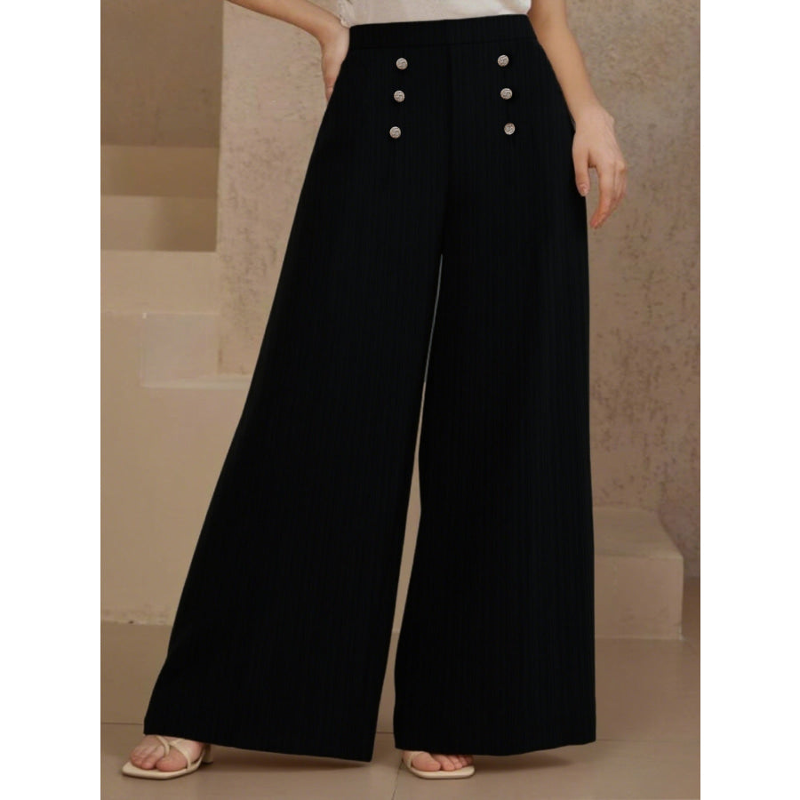 Plus Size High Waist Wide Leg Button Decor Pants Apparel and Accessories