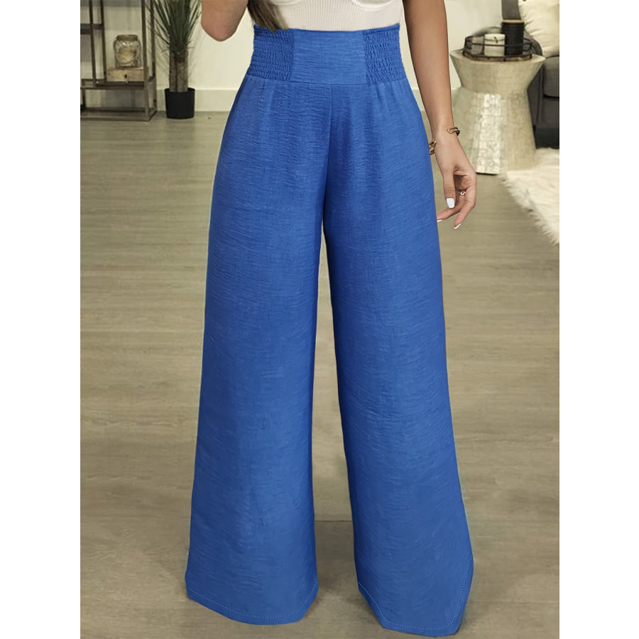 Plus Size High Waist Wide Leg Pants Royal Blue / 1XL Apparel and Accessories