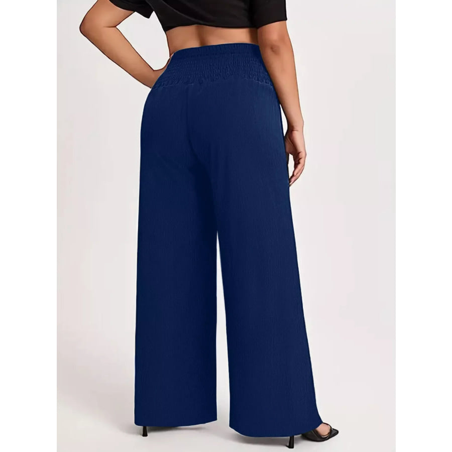 Plus Size High Waist Wide Leg Smocked Waist Pants Apparel and Accessories