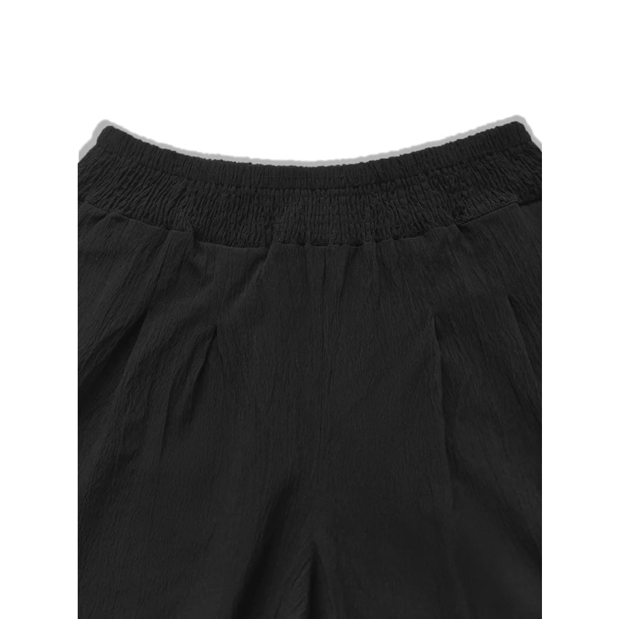 Plus Size High Waist Wide Leg Smocked Waist Pants Apparel and Accessories