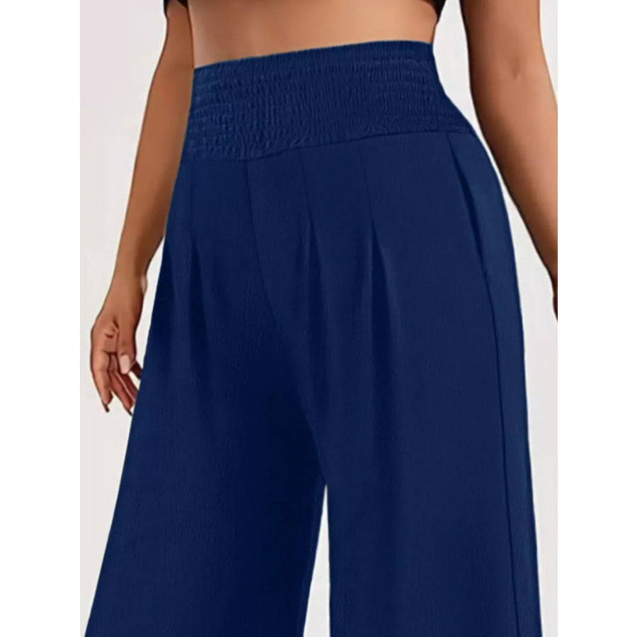 Plus Size High Waist Wide Leg Smocked Waist Pants Apparel and Accessories