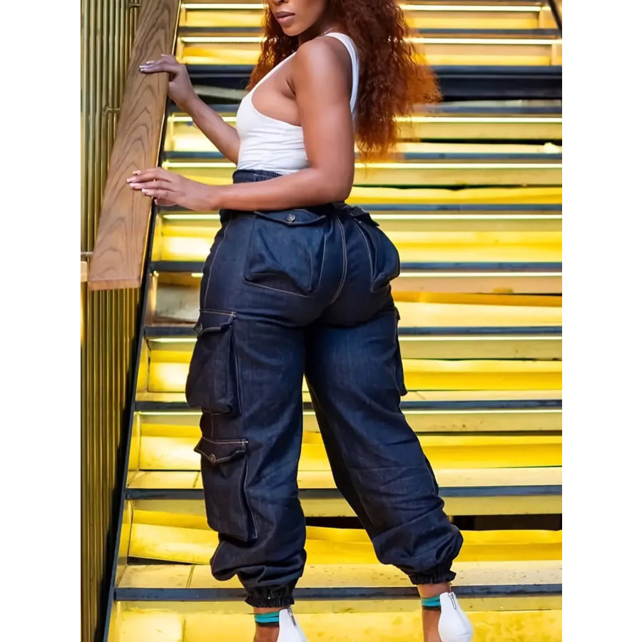 Plus Size High-Waisted Cargo Jeans Apparel and Accessories