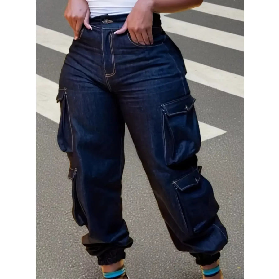 Plus Size High-Waisted Cargo Jeans Apparel and Accessories