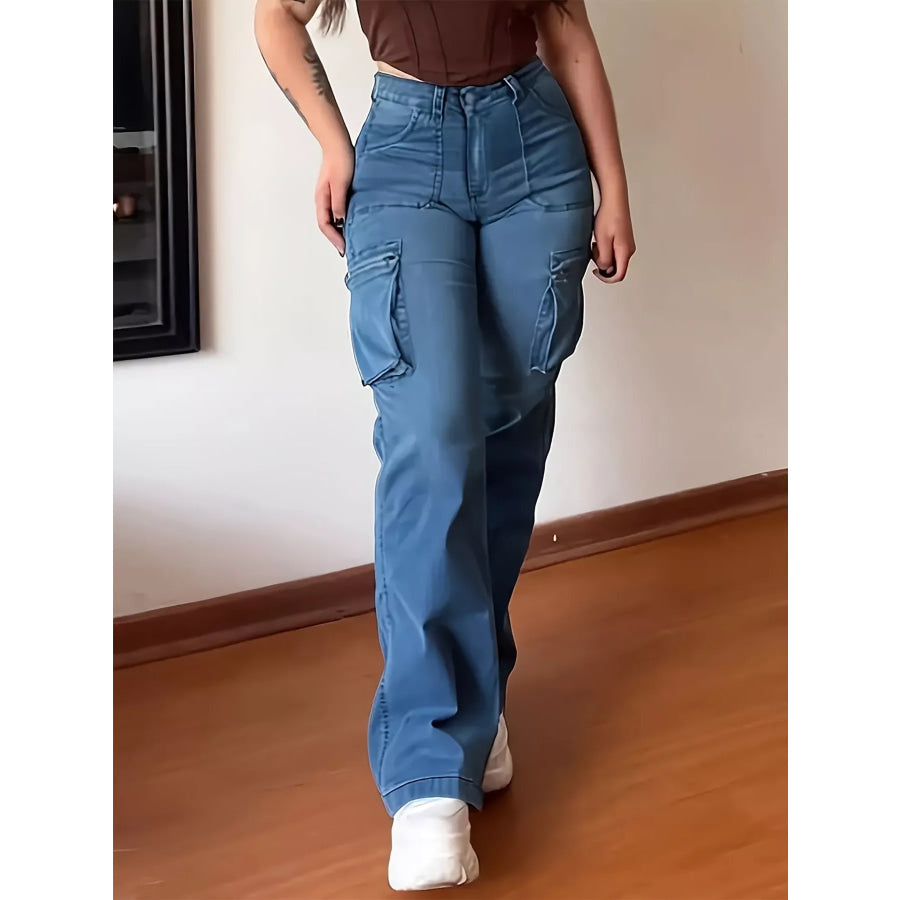 Plus Size High-Waisted Cargo Jeans Apparel and Accessories