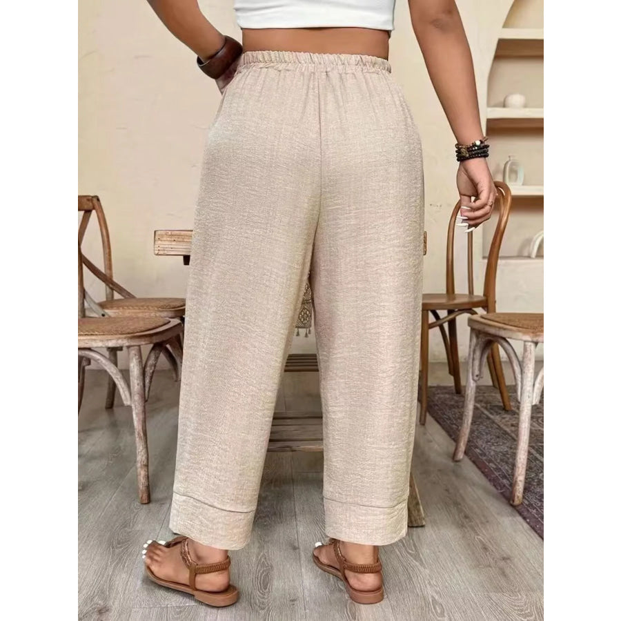 Plus Size High-Waisted Elastic Waist Pants with Pockets Apparel and Accessories