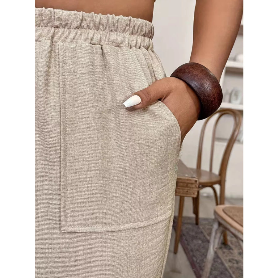 Plus Size High-Waisted Elastic Waist Pants with Pockets Apparel and Accessories