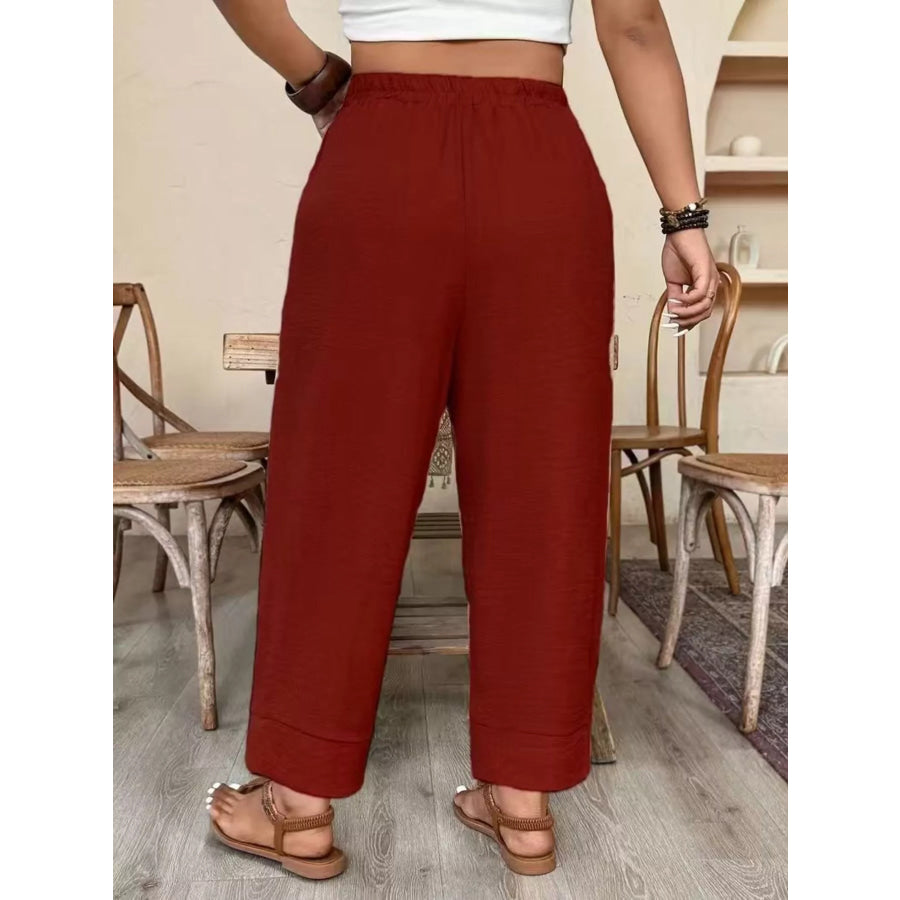 Plus Size High-Waisted Elastic Waist Pants with Pockets Apparel and Accessories