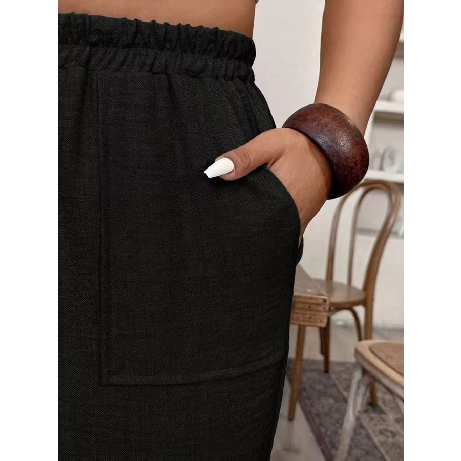 Plus Size High-Waisted Elastic Waist Pants with Pockets Apparel and Accessories