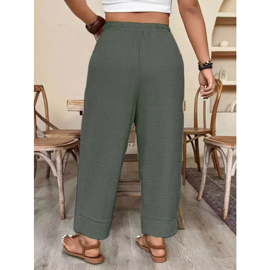 Plus Size High-Waisted Elastic Waist Pants with Pockets Apparel and Accessories
