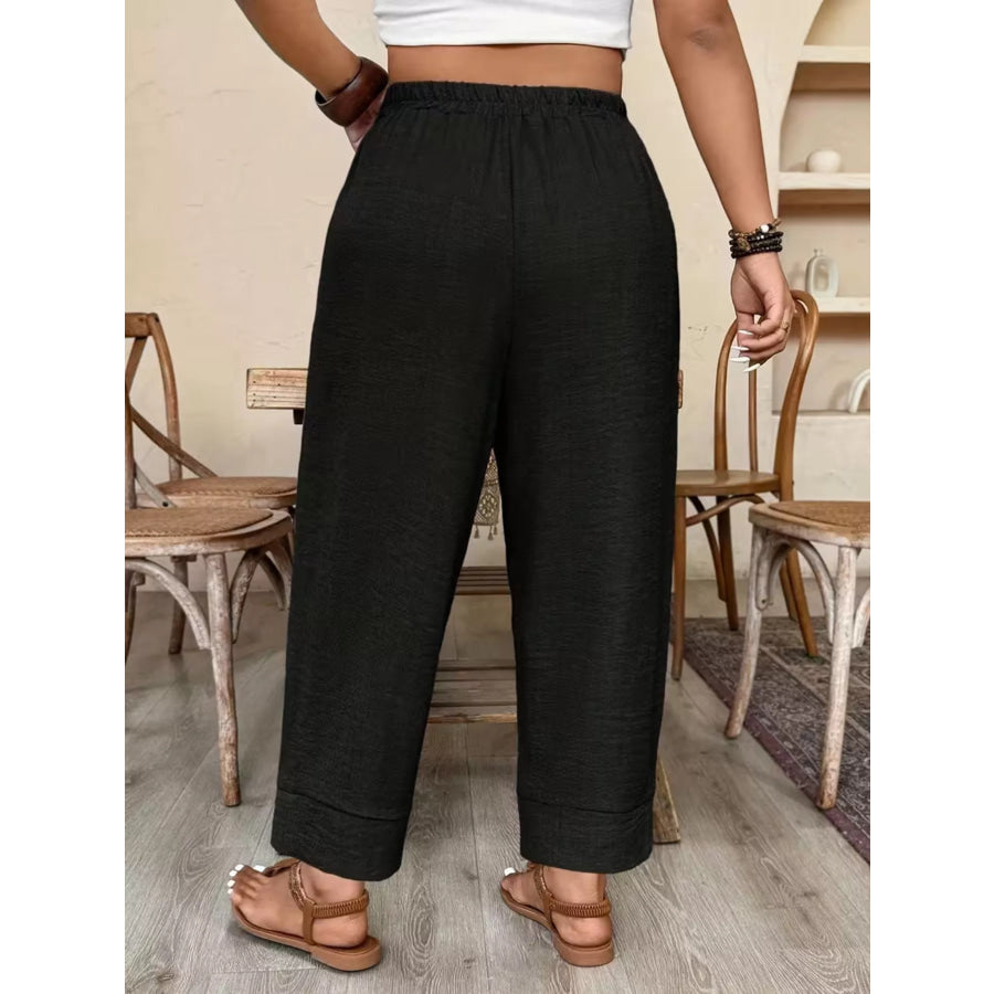 Plus Size High-Waisted Elastic Waist Pants with Pockets Apparel and Accessories