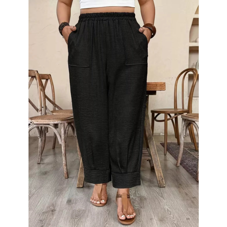 Plus Size High-Waisted Elastic Waist Pants with Pockets Black / 1XL Apparel and Accessories
