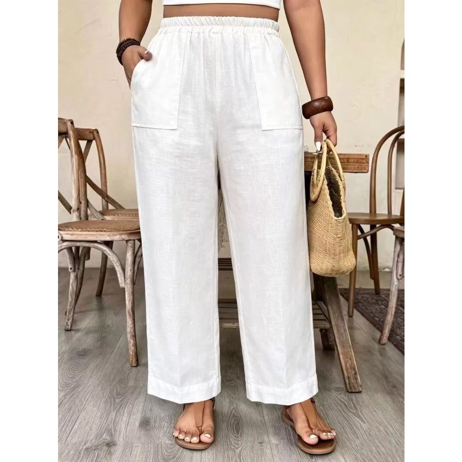 Plus Size High-Waisted Elastic Waist Pants with Pockets White / 1XL Apparel and Accessories