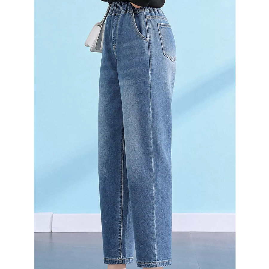 Plus Size High-Waisted Elastic Waistband Casual Jeans Apparel and Accessories