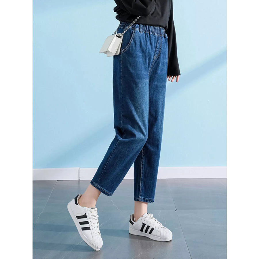 Plus Size High-Waisted Elastic Waistband Casual Jeans Apparel and Accessories