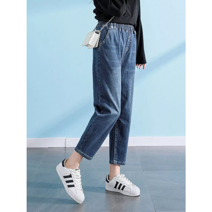 Plus Size High-Waisted Elastic Waistband Casual Jeans Apparel and Accessories