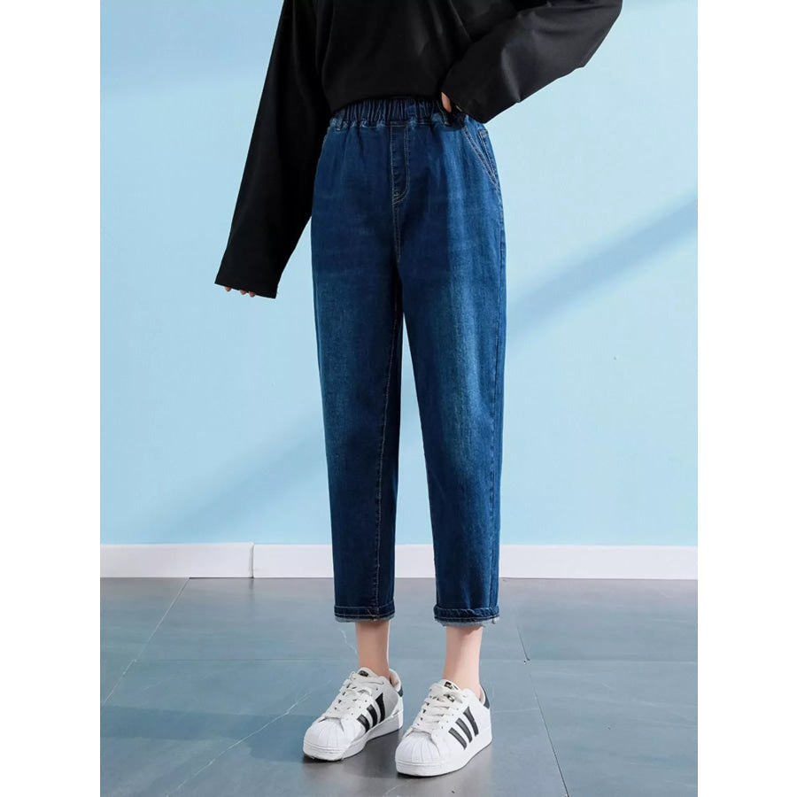 Plus Size High-Waisted Elastic Waistband Casual Jeans Apparel and Accessories