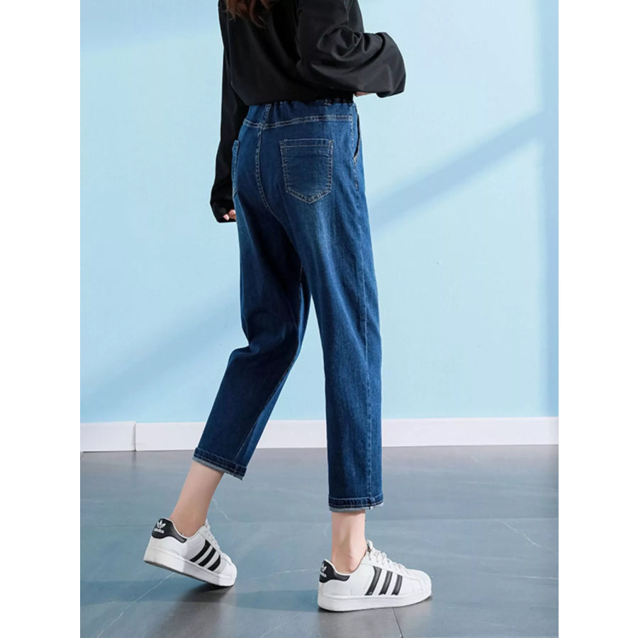 Plus Size High-Waisted Elastic Waistband Casual Jeans Apparel and Accessories