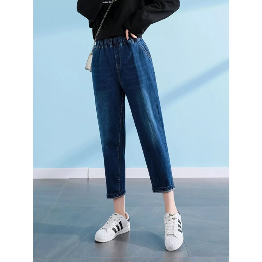 Plus Size High-Waisted Elastic Waistband Casual Jeans Apparel and Accessories