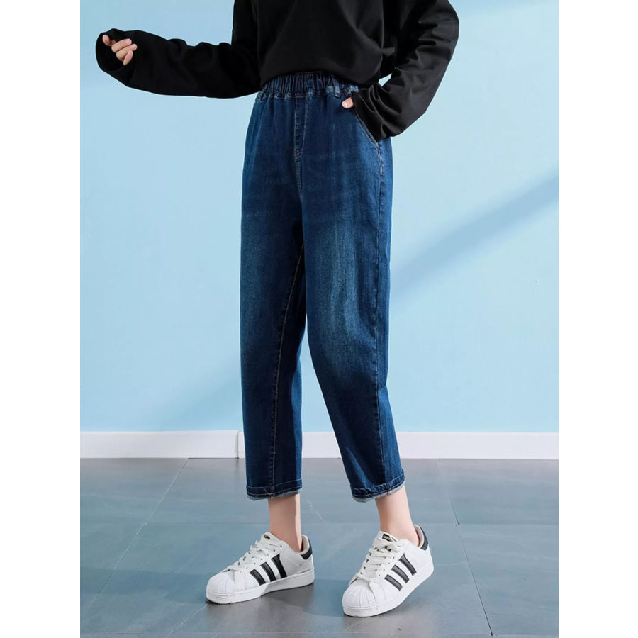 Plus Size High-Waisted Elastic Waistband Casual Jeans Apparel and Accessories