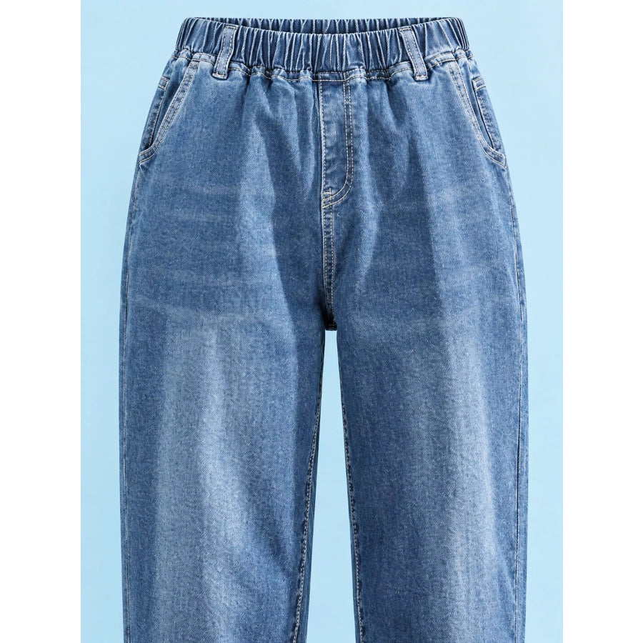 Plus Size High-Waisted Elastic Waistband Casual Jeans Apparel and Accessories