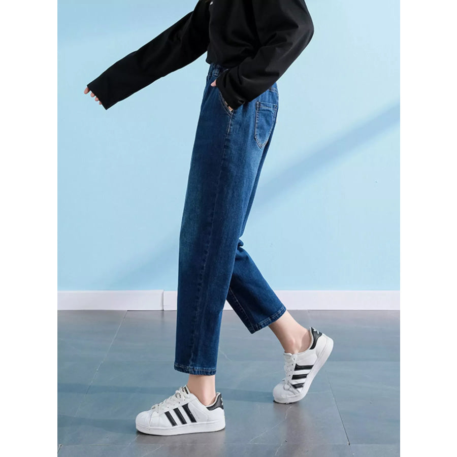 Plus Size High-Waisted Elastic Waistband Casual Jeans Apparel and Accessories