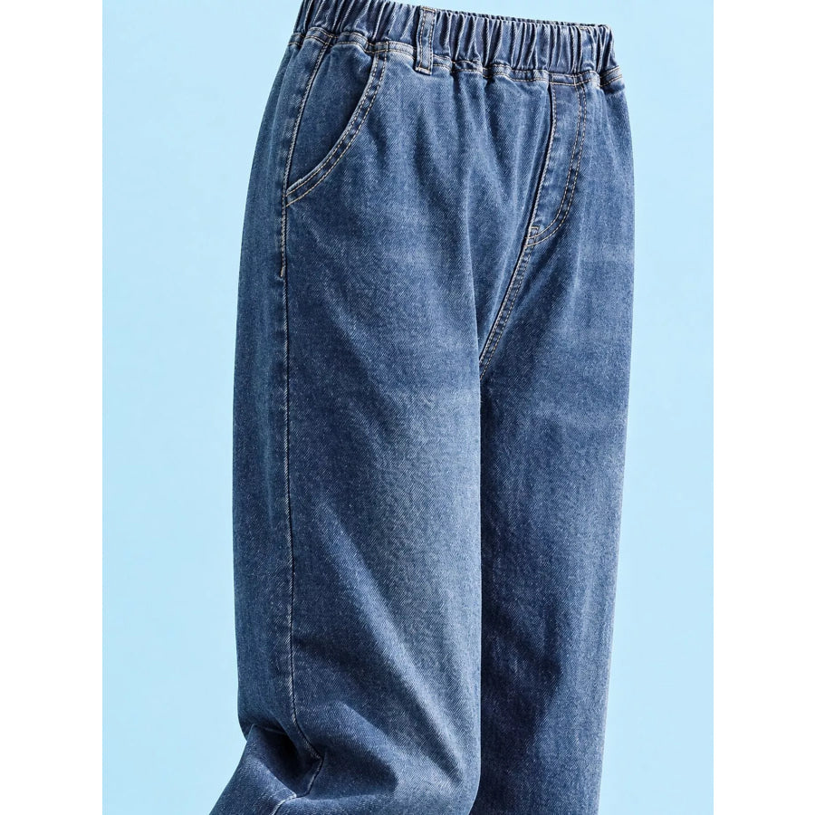 Plus Size High-Waisted Elastic Waistband Casual Jeans Apparel and Accessories