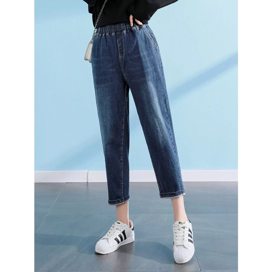 Plus Size High-Waisted Elastic Waistband Casual Jeans Apparel and Accessories