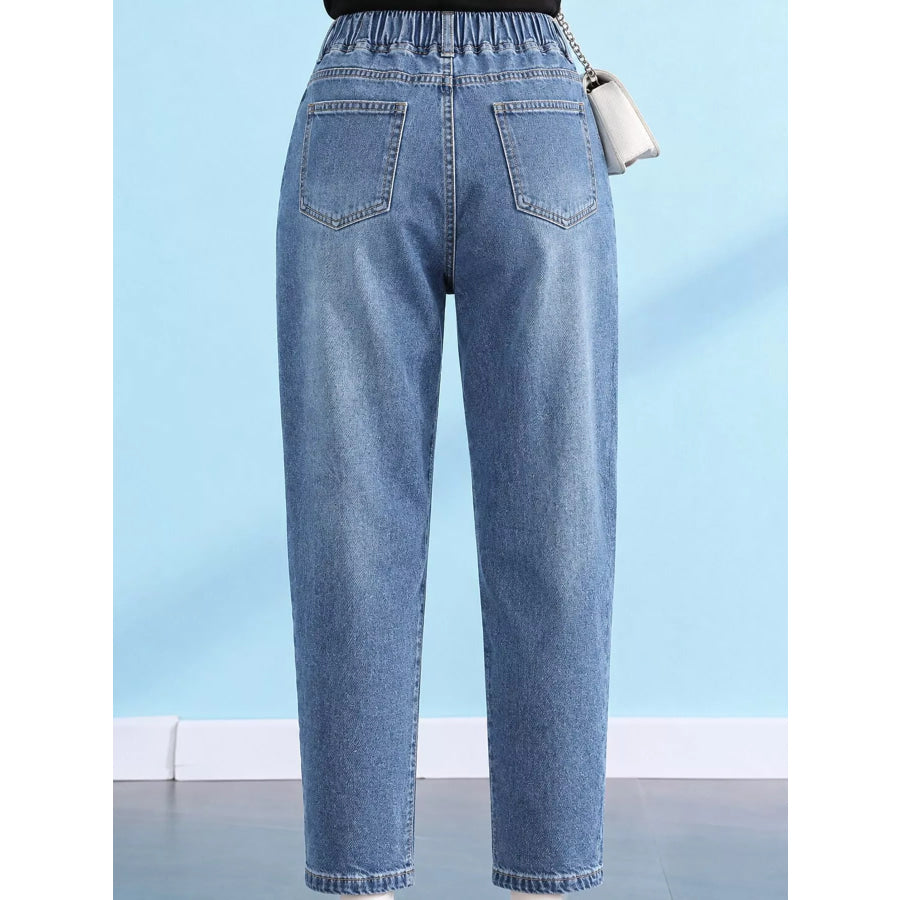 Plus Size High-Waisted Elastic Waistband Casual Jeans Apparel and Accessories