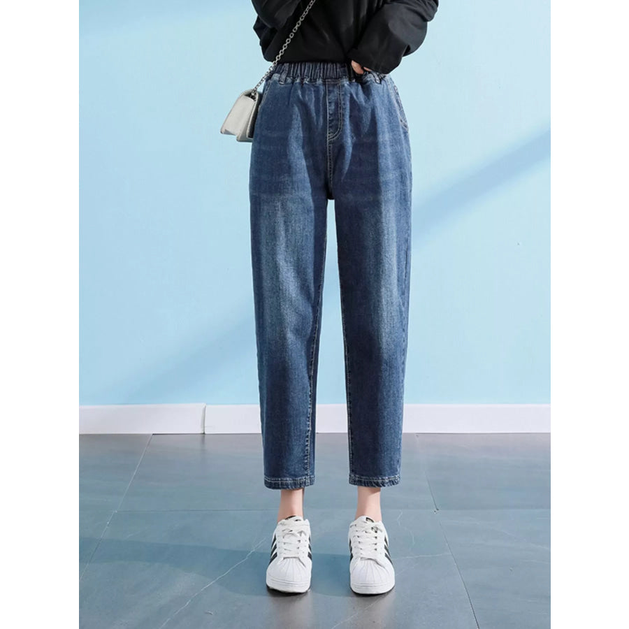 Plus Size High-Waisted Elastic Waistband Casual Jeans Light Blue / L Apparel and Accessories