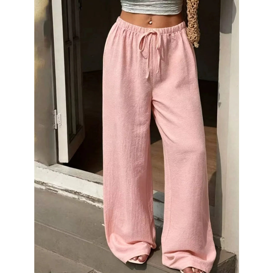 Plus Size High-Waisted Wide-Leg Pants Pink / 0XL Apparel and Accessories