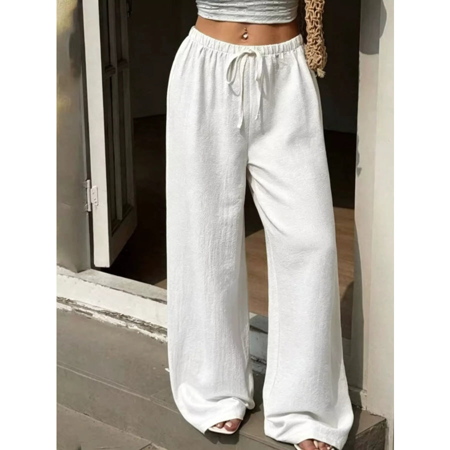 Plus Size High-Waisted Wide-Leg Pants White / 0XL Apparel and Accessories