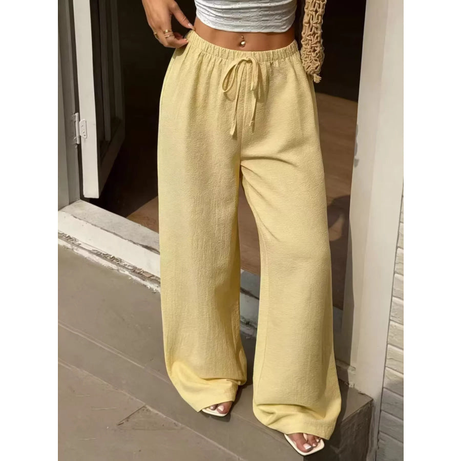 Plus Size High-Waisted Wide-Leg Pants Yellow / 0XL Apparel and Accessories