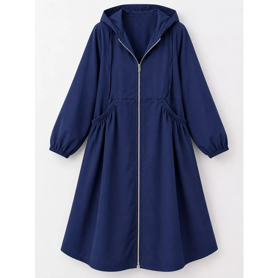 Plus Size Hooded Zip-Up Longline Windbreaker Outerwear Apparel and Accessories