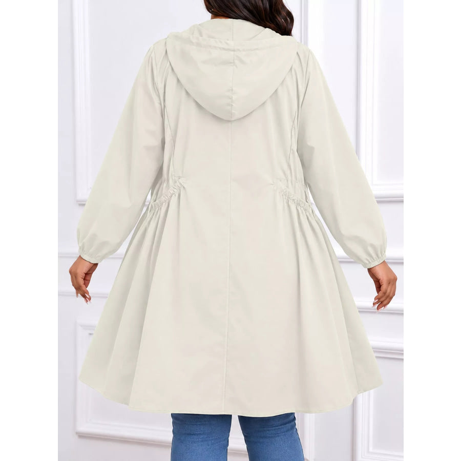Plus Size Hooded Zip-Up Longline Windbreaker Outerwear Apparel and Accessories