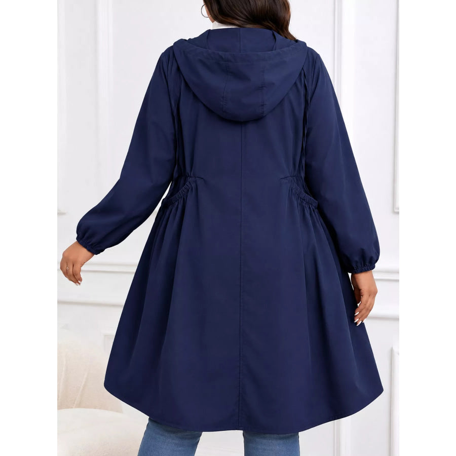 Plus Size Hooded Zip-Up Longline Windbreaker Outerwear Apparel and Accessories