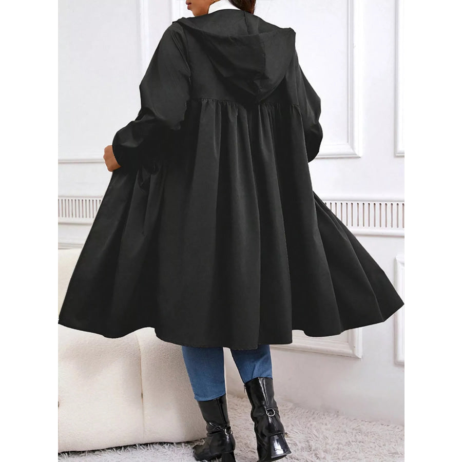 Plus Size Hooded Zip-Up Longline Windbreaker Outerwear Apparel and Accessories